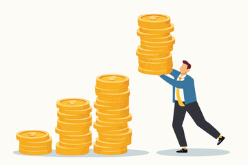Man Stacking Coins To Illustrate Financial Growth And Investment Success Financial Planning Increasing Wealth And Building A Solid Economic Future