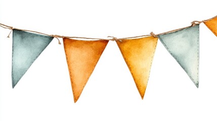Watercolor Gray And Orange Bunting Flags Festive Party Decoration