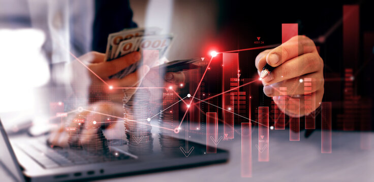 Global economic crisis.Tariff increases cause a strong crisis.Crisis loss,crash and grow up gain and profits.Stock market graph trading analysis investment financial in down.