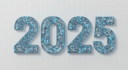 Digital 2025 Year Design with Circuit Board Pattern