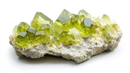 Natural Peridot Gemstone Embedded in Matrix from Kohistan Valley, Pakistan on White Background
