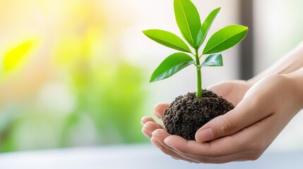 Nurturing new life gentle hands cradle vibrant young plant symbolizing growth and care