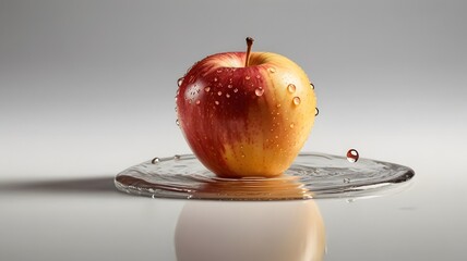 Fresh Red and Yellow Apple with Water Droplets and Splash Effect - Healthy Food Concept