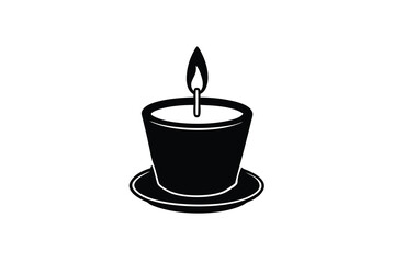 Lit Candle Icon Black Silhouette, Simple Design, Flame, Wax, Light