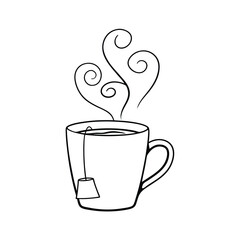 Warm Cozy Teacup with Steam, Tea Bag, and Swirls