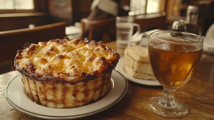 A hearty, cheesy, and comforting baked pizza pie.
