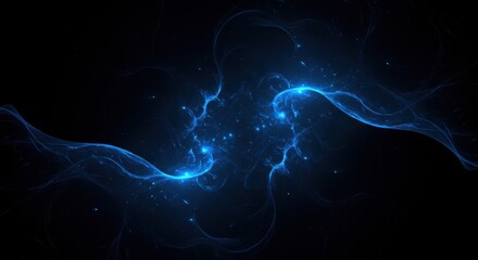 Abstract blue fractal design with glowing light effects on a dark background