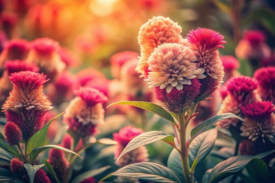 Vintage Style Photo of Celosia Cristata Cockscomb Flowers - Vibrant Autumn Blooms