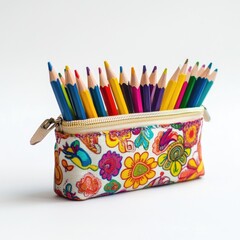 Fototapeta premium Colorful pencils in a decorative pencil case