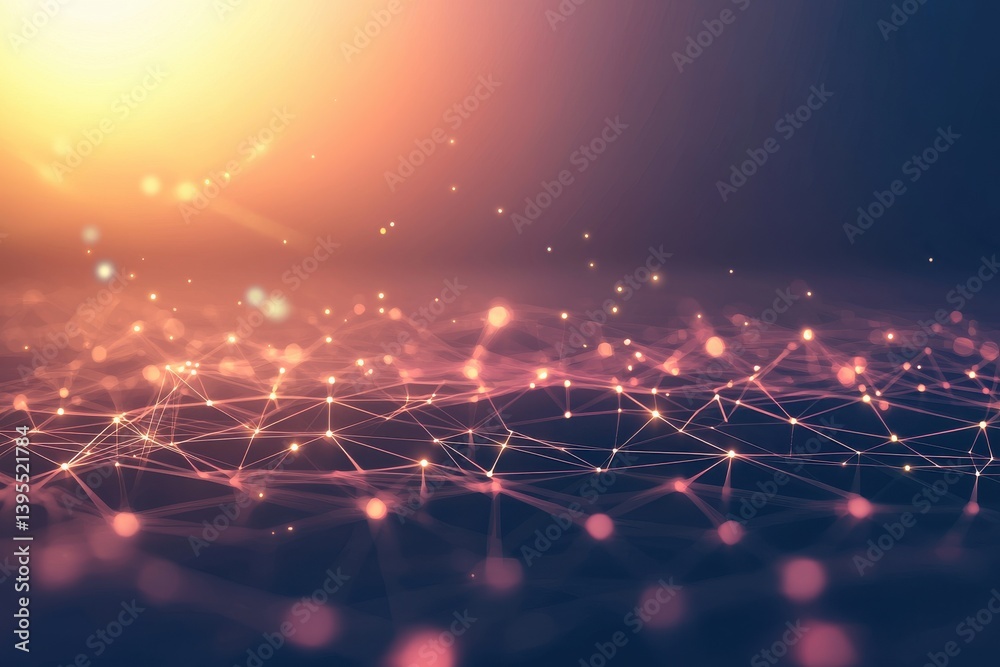 Wall mural abstract network connections with glowing nodes and light effects