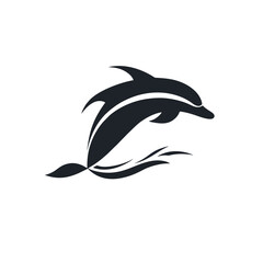 Obraz premium Stylized dolphin leaping through waves, a concept for marine life branding, aquatic logo design, or ocean-themed business identity