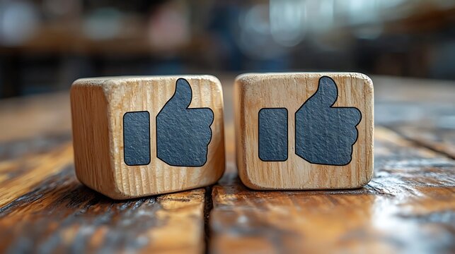 Wooden blocks with thumbs up icons