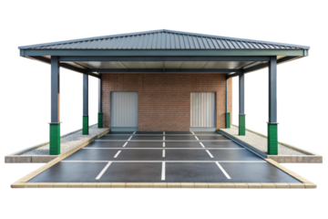 Spacious carport with a roof and two entrances isolated on a transparent background