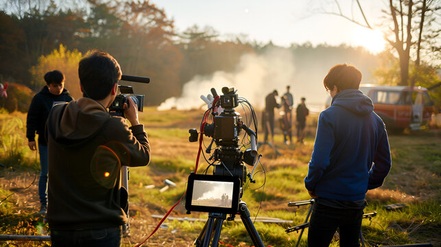 Film Production Crew at Work on Location



