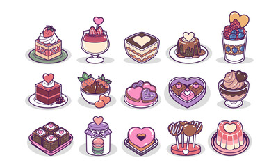 Sweet foods with love concept vector illustration set