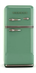 Classic Vintage Chill Box. Antique Green Refrigerator from the 1950s Isolated on White Background