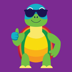 Obraz premium That's a cute, funny turtle wearing sunglasses and giving thumbs up