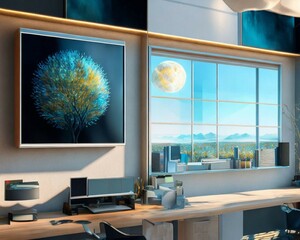 Modern Meeting Room with Big Conference Table with Various Documents and Laptops on it, Company's Growth, Statistics and Pie Charts.