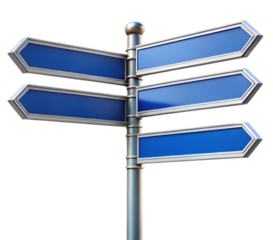 Empty street signpost ready for new directions isolated on a transparent background