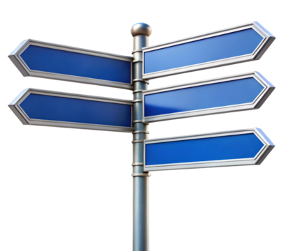 Empty street signpost ready for new directions isolated on a transparent background