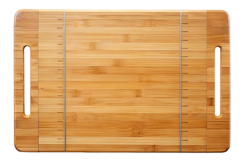 Bamboo cutting board with convenient handles for prep isolated on a transparent background
