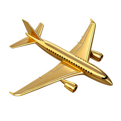 A futuristic 3d golden airplane icon isolated on transparent background, Png