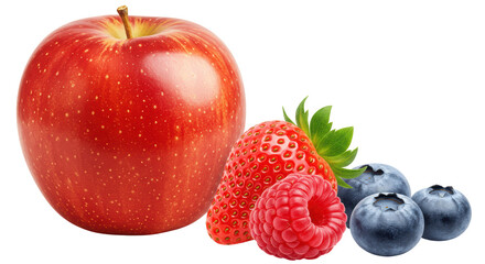 Isolated Assorted Fresh Berries and Apple