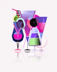 Fotobehang Design of various colorful cocktails, juices and iced tea. Graphic illustration with gradient and reflection effects. ©  danjazzia