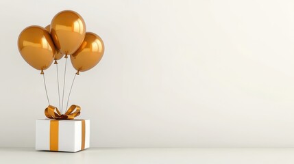 Joyful cartoon birthday gift unwrapping moment with gold balloons celebration scene whimsical environment