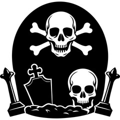 Fototapeta premium Silhouette of skulls and bones for Halloween night. Perfect for digital downloads, t-shirts, and eerie invitations.