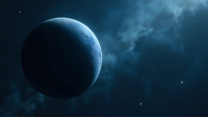 Obraz premium Mysterious Glowing Blue Exoplanet Adrift in a Starry Deep Space Expanse - Sci-Fi Art