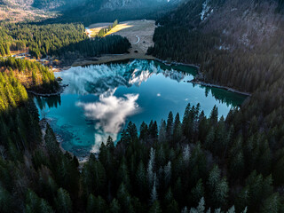 Laghi di Fusine with the Reflections of Mangart (Lake Fusine), Italy, Tarvisio