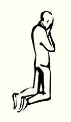 Vector drawing. Praying young man