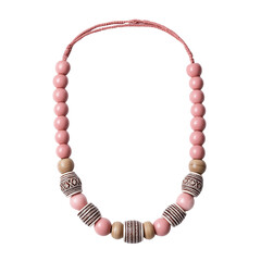 Pink beaded necklace with wooden accents