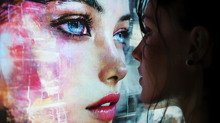 of a digital display where an AI algorithm generates a painting in real time 