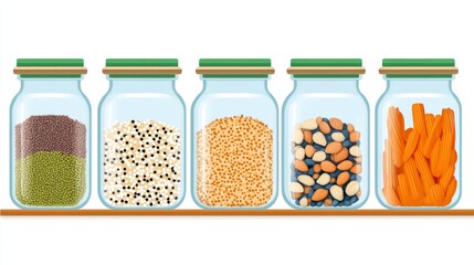 Whimsical illustration of jars on a pantry shelf in pastel tones &mdash; a cozy, hand-drawn take on sustainable kitchen living