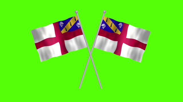 Flag of Hern, Cross table flag of Hern on Green screen chroma key, Hern 3D Animation flag waving in the wind isolated on Green Background. 
