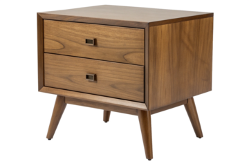Modern wooden nightstand with two drawers and tapered legs, featuring stylish design that enhances any bedroom decor,  isolated on transparent background-generated by ai