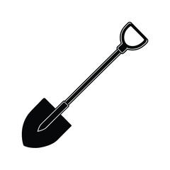 Black and white shovel icon, gardening tool, digging implement