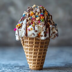 Delicious ice cream cone dessert shop food photography indoor setting close-up tempting treats