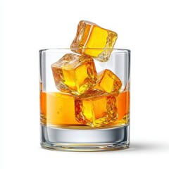 Refreshing Glass of Whiskey with Ice Cubes on a Bright Surface