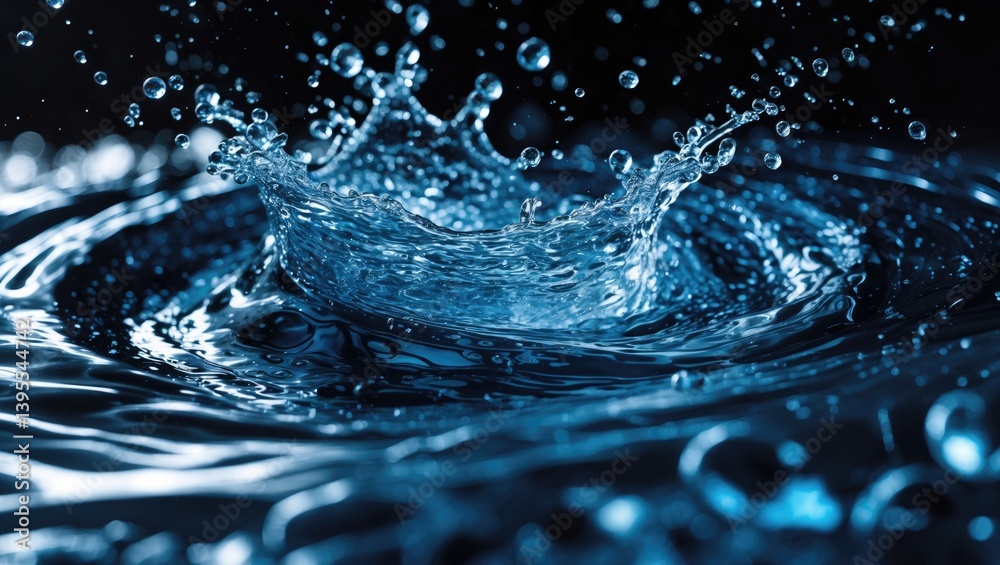 Poster high-speed capture of water vortex splash on black backdrop
