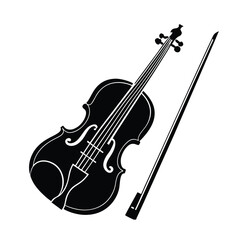 Black and White Violin with Bow, Classical Music Instrument