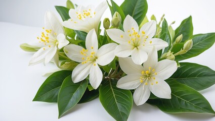 Obraz premium Houttuynia blossoms on a plain white background