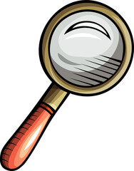 A cartoon depiction of a magnifying glass with a wooden handle