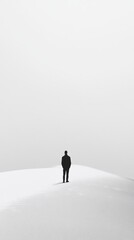 Obraz premium Person stands alone in a vast white landscape simple minimalist and surreal.
