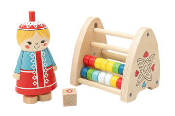 baby colored wooden toy scandinavian style,  isolated on transparent background - generated by ai