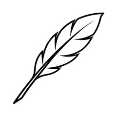 Single Black Outline Bird Feather Quill Pen Writing Symbol
