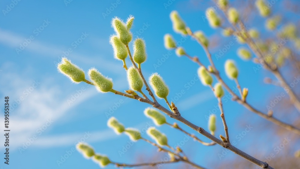 Poster a shrub branch with blooming willow-catkins gently swaying in the breeze.
