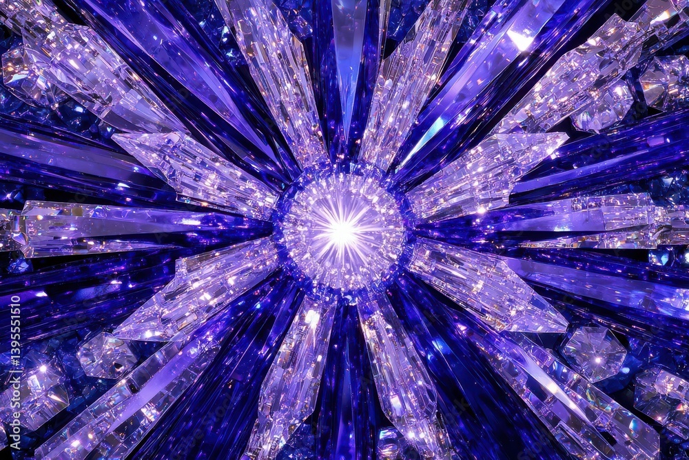 Wall mural vibrant explosion of purple and crystal light patterns in abstract design